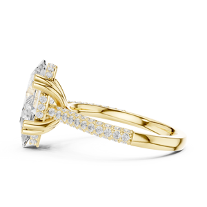 Bague de fiançailles en or jaune avec diamant de laboratoire, solitaire taille poire avec bande pavée de diamants, bague de mariage de luxe, cadeau élégant - Product Image 4