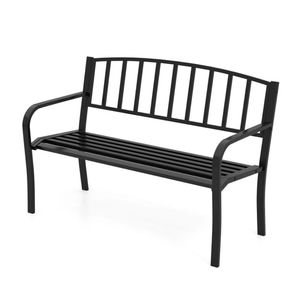 Banc de jardin extérieur résistant aux intempéries, banc de patio en métal avec dossier à lattes et accoudoirs incurvés pour jardin, cour, parc et patio - Product Image 1