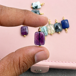 Natural <b>Amethyst</b> Rectangle <b>Pendant</b> 10mm | Purple Gemstone Single Loop Charm | Healing Crystal Supply - Product Image 1