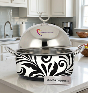 Casserole de service Ramadan style arabe, double paroi émaillée, avec bouton en forme de croissant de lune et couvercle poli – Plat élégant - Product Image 4
