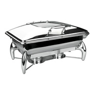 Plat de service professionnel de luxe en acier inoxydable doré avec couvercle en verre, alimenté au gaz, écologique, pour traiteur, mariage, buffet et restauration