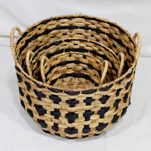 Ensemble de paniers de rangement en osier faits à la main, design rustique rond, pour l'organisation du salon, usage décoratif, tissage noir naturel - Product Image 3