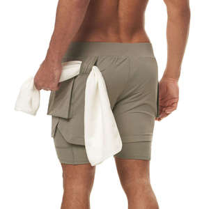 Shorts de sport respirants pour hommes avec logo personnalisé, coupe ample, taille haute, grandes tailles, couleur unie, pour jogging et activités de plein air, taille élastique - Product Image 3