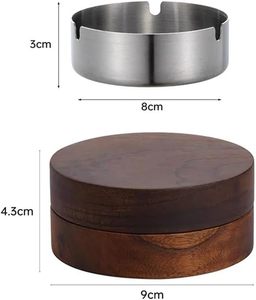Cenicero Portátil Clásico de Madera de Nogal con Tapa, Diseño a Prueba de Viento, Revestimiento de Acero Inoxidable, Uso Interior/Exterior, Estilo Americano - Product Image 2