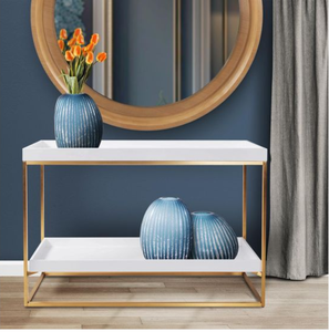 Mesa Consola Blanca con Detalles en Dorado, Mesa Auxiliar Moderna Rectangular para Entrada o Sala de Estar - Product Image 6