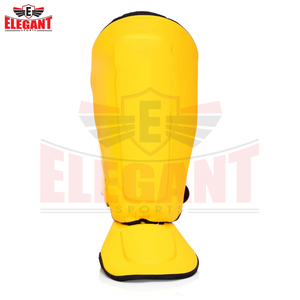 Protège-tibias et pieds légers jaunes et noirs durables pour l'entraînement de combat, en cuir avec fermeture auto-agrippante, équipement de boxe protecteur - Product Image 4