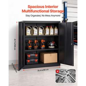 Black Steel <b>Metal</b> Storage <b>Cabinet</b> for Warehouse 41.7 <b>Garage</b> 3 Tiers 2 Adjustable Shelves 2 Magnetic Doors 2 Keys Storage - Product Image 3