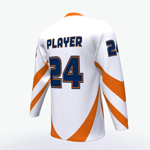 Men's Custom Sublimated Ice Hockey Jersey Full Sleeve White Orange Striped Player 24 Moisture Wicking Polyester Regular Fit - Product Image 5