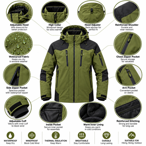 Conjunto de Traje de Esquí Personalizado de 2 Piezas para Hombre, Chaqueta de Esquí Alpina con Capucha Impermeable y Cortavientos de 3 Capas y 10,000 mm, y Pantalones de Nieve - Product Image 6