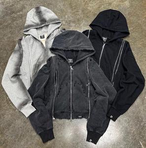 Men's Hooded Fleece <b>Zip</b>-<b>Up</b> Sweatshirt Long Sleeve Solid Color Washed Winter Embroidered Regular Fit Knitted Jacket - Product Image 1