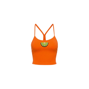 BY MULTI CRAFT <b>Women</b> Orange <b>Top</b> with Front <b>Lemon</b> Slice Beaded Criss-Cross Neckline Breathable Casual Cotton Fabric Spring Set - Product Image 1