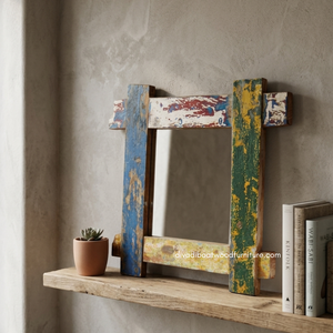 Handcrafted Rustic Eco-Friendly Durable Thick Wall <b>Mirror</b> Patchwork Reclaimed Boat Wood Original Color Living Room Bedroom Villa - Product Image 3