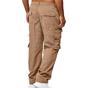 New Design Men's 100% Cotton Lightweight Straight Casual Cargo Pants Mid Rise <b>Light</b> Wash Breathable Eco-Friendly Drawstring - Product Image 5