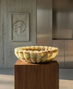 Cuenco de piedra hecho a mano, ónix natural, centro de mesa decorativo, accesorio de mármol artesanal pulido de alta calidad, precio de mayoreo. - Product Image 2