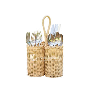 Vintage Rectangle Rattan Cutlery Holder Divided Picnic Basket Set Sustainable Multifunctional <b>Tabletop</b> Organizer for Outdoor - Product Image 1