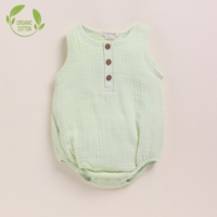 Combinaison sans manches en mousseline biologique de qualité supérieure Cot Candy, fermeture à boutons, taille ajustable, lot de 2, élégante pour bébé