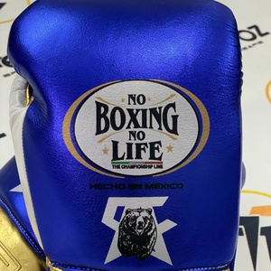 Guantes de Boxeo Profesionales Azules/Blancos/Dorados con Cordones Ajustables para Sparring y Combate, Guantes de MMA con Logotipo Personalizado OEM ODM - Product Image 5