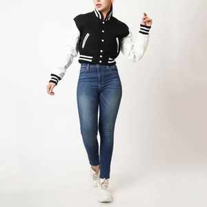 Blouson universitaire décontracté pour femme, personnalisé, avec corps en laine et manches en cuir véritable, style Letterman, vêtement de baseball - Product Image 4