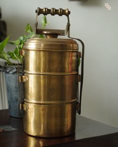 Traditional Brass Masala Box With Handle Multi Layer Spice <b>Storage</b> Decorative Brass Spice Organizer For Kitchen Dining Table Use - Product Image 4