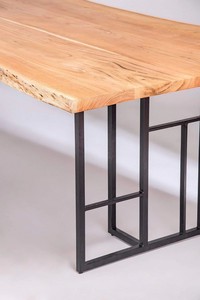 Industrial Live Edge <b>Solid</b> <b>Wood</b> Dining <b>Table</b> with Black Geometric Metal Legs - Modern Rustic Furniture | Pindel Handicraft - Product Image 3