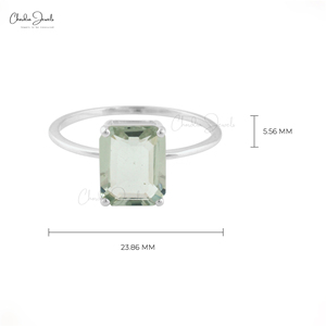 Anillo Minimalista de Plata de Ley 925 con Baño de Rodio y Gema de Amatista Verde Corte Esmeralda 11x9mm para Mujer, Venta al por Mayor de Joyas Chordia - Product Image 5