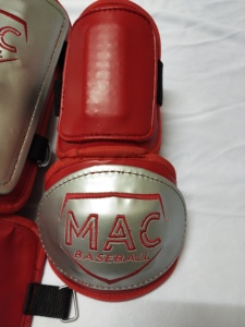 MAC Baseball Knee Guard PU Material <b>Red</b> and Silver Baseball Protective Leg Guard <b>Hot</b> Selling Baseball Embroider Shin Guard - Product Image 6