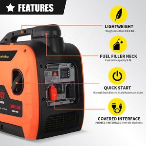 Generador Inverter Portátil de Gasolina Silencioso de 1/1.2KW, Arranque Automático por Retroceso, Tanque de Combustible de 5.5L, Motor de 79.7cc, 11h de Funcionamiento Continuo, DC 12V - Product Image 3