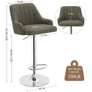 Modern Adjustable <b>Swivel</b> <b>Bar</b> <b>Stool</b> with Arms, PU Leather Upholstered Counter Height Chair for Dining Room, Pub & Restaurant - Product Image 4