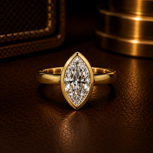 Anillos de Compromiso y Matrimonio de Oro Puro de 14K con Diamante Cultivado en Laboratorio de Corte Marquesa de 1.50 Ct, Certificado IGI, Engaste de Bisel, Joyería de Venta Caliente - Product Image 1