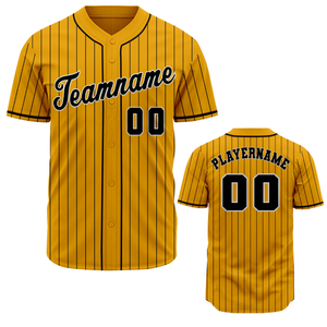 Yellow Pinstripe Baseball Jersey Short Sleeve Button <b>Down</b> Custom Team Uniform Breathable Athletic Sports Shirt - Product Image 1