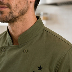 Chaqueta de chef con logotipo bordado personalizado, corte regular, manga corta, uniforme de cocinero - Product Image 6