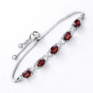 Bracelet en grenat naturel certifié, argent sterling, réglable, style bolo, ovale, délicat, pierre de naissance de janvier, cadeau de bijoux - Product Image 1