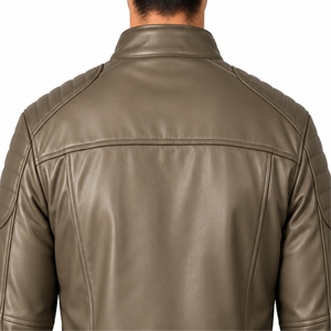 Men <b>Leather</b> <b>Jacket</b> Casual Zipper Outerwear Zip Front Stand Collar <b>Long</b> Sleeve Casual Style Fashion Classic Collar <b>Leather</b> <b>Jacket</b> - Product Image 5