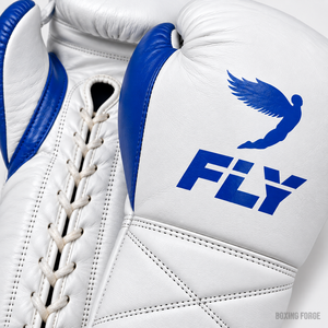 Gants de boxe en cuir blanc extensible Fly, à lacets, pour l'entraînement des adultes, unisexe - Product Image 4