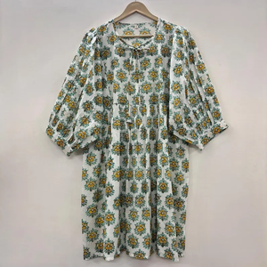 Vestido Casual para Mujer, para Uso Diario, Todas las Temporadas, Midi, Tejido, 100% Algodón, Liso, Funcional, Manga Corta, Cintura Imperio, Estilo Babydoll - Product Image 4