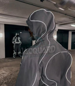 Conjunto de 2 piezas de chaqueta cortavientos de nailon personalizada con cremallera para hombre, estilo urbano, para exteriores, con sudadera con capucha y pantalón. - Product Image 4