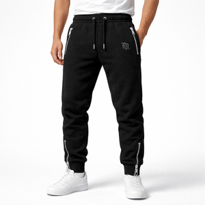Custom Men Black <b>Jogger</b> Sweatpants Zipper Pocket <b>Slim</b> Fit Cotton Blend Streetwear Casual Track Pants with Ankle Zips Drawstring - Product Image 3