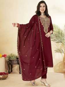 Traditional Indian Heavy Embroidered Silk Fancy Party Suit Vichitra <b>Top</b> Bottom Dupatta with Heavy Sequences - Product Image 1