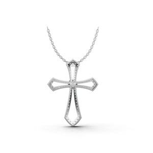 Collier pendentif croix religieuse en or 18 carats avec diamant de laboratoire et perle rose au centre, bijoux fins pour femmes - Product Image 4