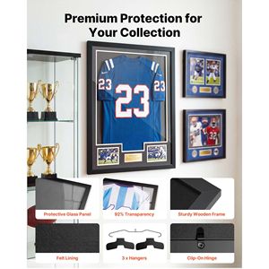 "Polished Wooden Sport Jersey <b>Shadow</b> <b>Box</b> A4 Size 98% UV Protection 31.5 X 23.6 X 1 in PC Panel Hanger Perfect Gift Display Case" - Product Image 2