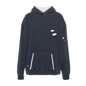 Sudadera con Capucha Estilo Urbano, Diseño Desgastado, Algodón Grueso, Sudadera con Capucha Personalizada en Color Sólido - Product Image 1