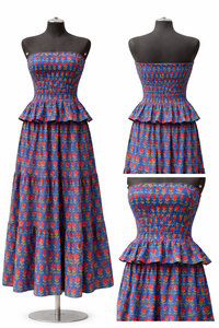 ชุดเสื้อครอปพิมพ์ลายดอกไม้พร้อมกระโปรงระบาย ชุดเซ็ตสองชิ้นสำหรับผู้หญิง เสื้อครอปสม็อค กระโปรงหลายชั้น ชุดฤดูร้อนทำมือ - Product Image 3