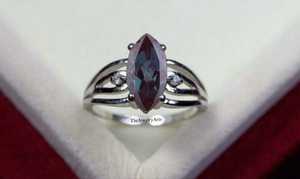 Bague de fiançailles en Alexandrite, coupe Marquise, solitaire, pierre de naissance de juin, en argent sterling 925, cadeau de mariage pour elle - Product Image 6