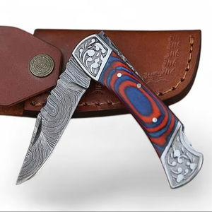Couteau de poche pliant à lame pointue en acier Damas, manche en bois Pakka gravé à la main, ultra-affûté, mini EDC, ODM, OEM - Product Image 1