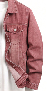 Veste en jean délavé rose poussière pour homme sur mesure avec poches sur la poitrine et sur les côtés - Product Image 2