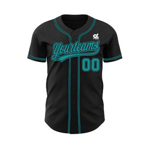 Camiseta de Béisbol Personalizada Negra y Verde Azulado para Hombre, Uniforme de Equipo con Botones, Transpirable, de Poliéster Antibacteriano, Manga Corta, Deportiva - Product Image 1