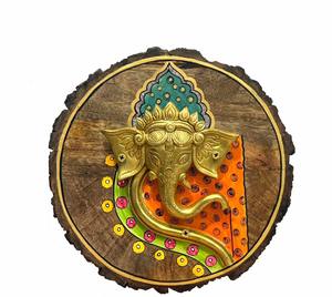 Masque de Ganesha en résine, sculpture sur cadre en bois, statue de table faite à la main, technique de moulage, figurine, décoration d'intérieur, Rajasthan Nirmala - Product Image 5