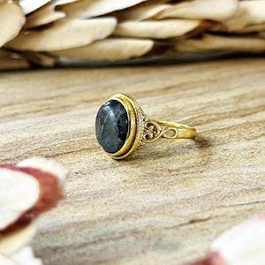 Bague en laiton plaqué or 18 carats pour femme, style bohème, motif tribal filigrané, labradorite, vintage, tendance, pour la vente en gros/OEM/ODM - Product Image 4