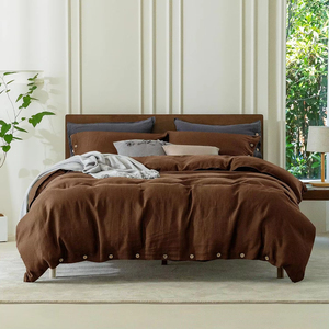 Parure de lit 100 % lin gris uni avec taies d'oreiller douces et drap de lit simple pour la maison - Product Image 6