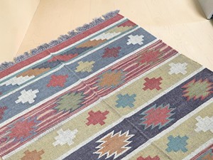 Alfombra Kilim Hecha a Mano con Patrón Geométrico, de Lana y Acrílico, Rectangular, Tejido Plano, para Pasillo - Product Image 4